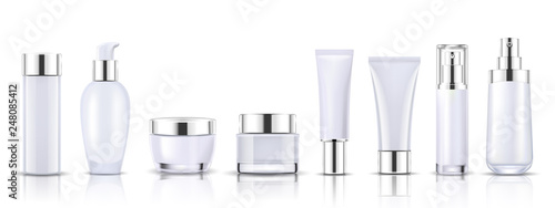 Cuadros en Lienzo Set gold cosmetic bottles packaging mockup, ready for your design, vector illustration