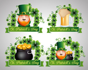 Wall Mural - set label with st patrick elf and beer with gold coins