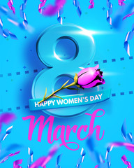 Wall Mural - 8 March. International Women's Day. Happy Mother's Day. Number 8 with text and confetti on background. Vector Illustration.