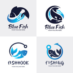 Poster - Blue Fish Logo Set Design Template Collection