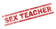SEX TEACHER seal imprint with distress texture. Red vector rubber print of SEX TEACHER text with corroded texture. Text label is placed between double parallel lines.