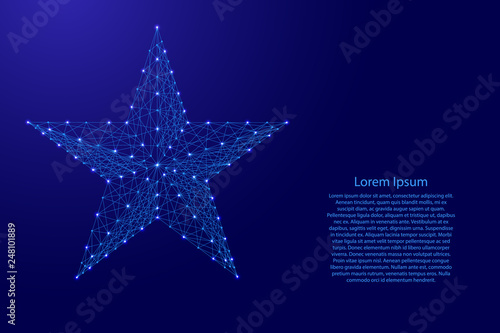 Star Five Pointed From Futuristic Polygonal Blue Lines And Glowing