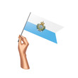 © butenkow - San Marino flag and hand on white background. Vector illustration