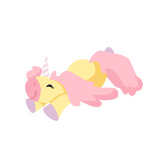 Poster - Beautiful Unicorn with Pink Mane, Cute Sleeping Magic Fantasy Animal Vector Illustration