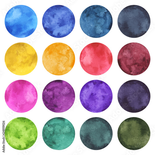 Set, collection of colorful vector watercolor circles. Round watercolour shap...