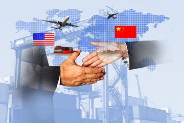 US and China as two opposing economic dispute over import and exports or economic World trade war