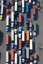 Aerial View Of Semi Trucks At A Port