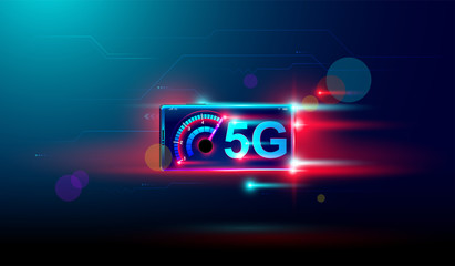 Canvas Print - 5g wireless internet with high speed download and upload on smartphone devices vector.