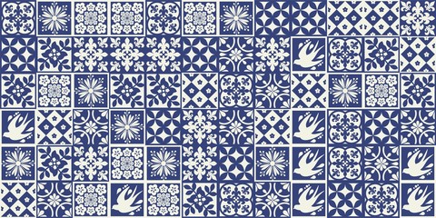  Blue Portuguese tiles pattern - Azulejos vector, fashion interior design tiles 