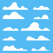 Flat style realistic clouds silhouette. White cluds set. Cartoon style number of clouds.