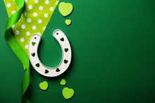 St Patrick's Day Green Background With Lucky Horseshoe