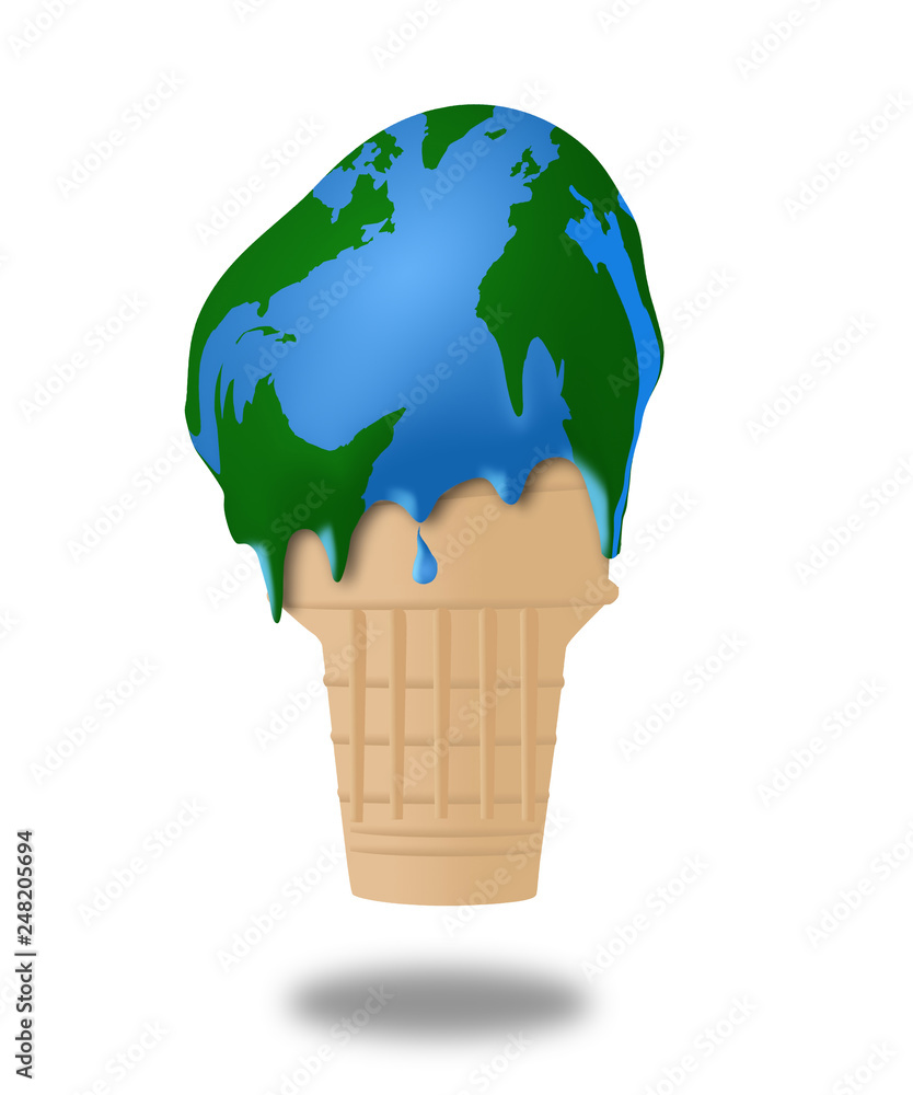 Global warming is illustrated with a melting ice cream cone and the ice ...