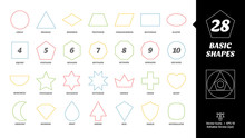 Color Editable Stroke Outline Basic Simple Shape Icon Set With Geometric Figures: Circle, Triangle, Square, Pentagon, Hexagon, Heptagon, Octagon, Nonagon, Decagon And More.
