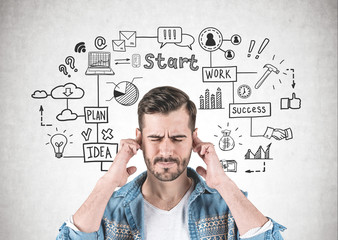Wall Mural - Man thinking hard about startup