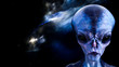 Front profile of an extraterrestrial in space with a nebula and stars in the background.