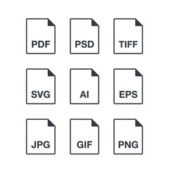 Black popular thin line document file format icons set. Multi types simple simple flat design infographic pictogram template for app ui ux web button interface vector isolated on white background