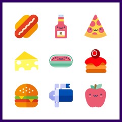 9 snack icon. Vector illustration snack set. watermelon and hot dog icons for snack works