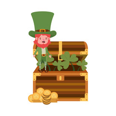 Sticker - leprechaun with chest and coins character