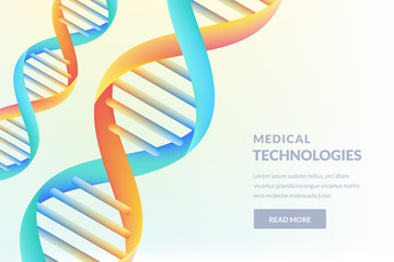 Multicolor 3d DNA on white background. Medical technology, biotechnology, science research concept. Vector illustration.