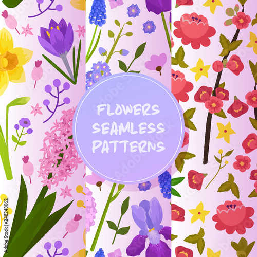 Flowers and floral vector seamless pattern watercolor flowered greeting card ...