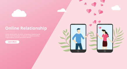 Wall Mural - virtual online love relationship for website template banner with couple text on smartphone app - ve