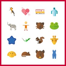 16 Funny Icon. Vector Illustration Funny Set. Squirrel And Giraffe Icons For Funny Works