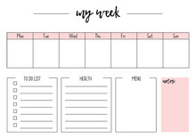 Cute Vector Weekly Planner A4, Page For Notebook, Diary, Organiser, Book.