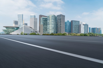 Wall Mural - Highway Road and Skyline of Modern Urban Architecture in Hangzhou..