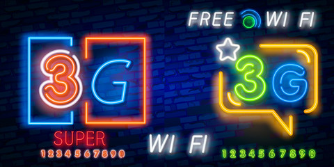 3G new wireless internet wifi connection neon sign vector. 3G Design template neon sign, light banner, neon signboard, nightly bright advertising, light inscription. Vector illustration