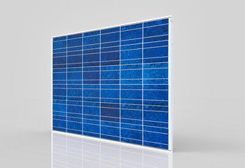 Wall Mural - 3d rendering. perspective view of  A slim blue solar cell panel plate wall with clipping path on gray background.