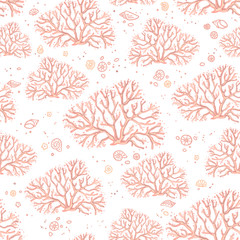  Ręcznie rysować wzór żywy koral na białym tle. Kolorowe tło do projektowania i dekoracji tkanin, tapet, tekstyliów domowych, opakowań i powierzchni.