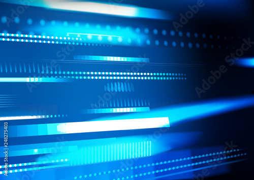 Abstract Tech Background with Glowing Stripes on Dark Blue Background - Light...