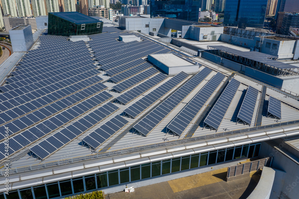 Roof top with solar power panel plant - obrazy, fototapety, plakaty 