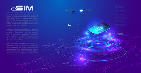 Aufkleber - eSIM card chip sign. Embedded SIM concept. New mobile communication technology. Futuristic projection esim card. vector illustration