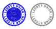 Grunge LABOUR UNION stamp seals isolated on a white background. Rosette seals with grunge texture in blue and gray colors. Vector rubber watermark of LABOUR UNION text inside round rosette.