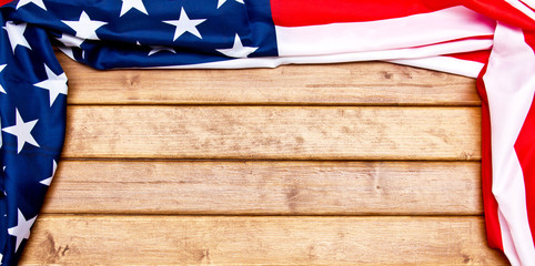 American flag wooden background.The Flag Of The United States Of America. The place to advertise, template.The view from the top.