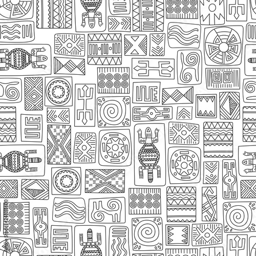African Ethnic Seamless Pattern Hand Drawn Tribal Symbols In African Style On A White Background Vector Illustration Stock Vector Adobe Stock