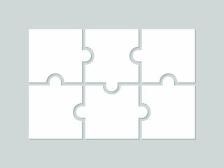 six blank puzzle pieces. puzzle for web, information or presentation design, infographics. white puz
