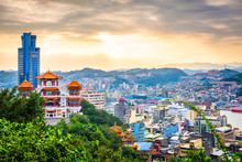 Keelung, Taiwan Cityscape And Temples