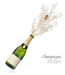 Vector bottle of classic champagne explosion