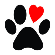 Animal Love Symbol Paw Print With Heart, Isolated Vector