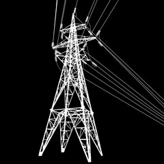 Silhouette of high voltage power lines on black background illustration