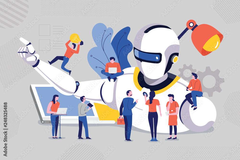 Team Work Robotics Teamwork develop robot Stock Vector | Adobe Stock