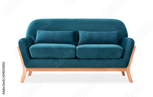 Fotomural Sofa from blue velor in Scandinavian style