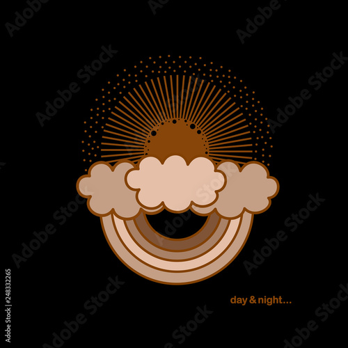 Day Night Poster With Sun Clouds And Rainbow Beautiful