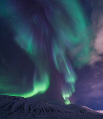 the polar arctic northern lights aurora borealis sky star in norway travel svalbard in longyearbyen 