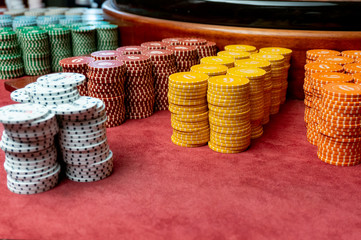 Casino roulette table with chips