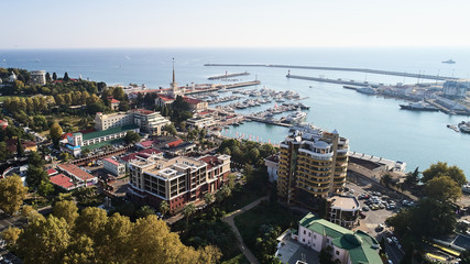 Wall Mural - Marine station - station complex Port of Sochi in the central region of Sochi, Krasnodar Krai, Russia. Aerial view