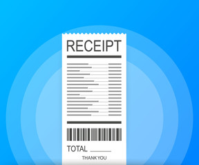 Poster - Receipt icon in a flat style isolated on a colored background. Invoice sign. Bill atm template or restaurant paper financial check.  Vector illustration.