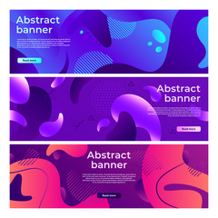Wall Mural - Abstract fluid shapes banner. Softly liquid shape flux, color splash gradient and colorful horizontal banners vector background set